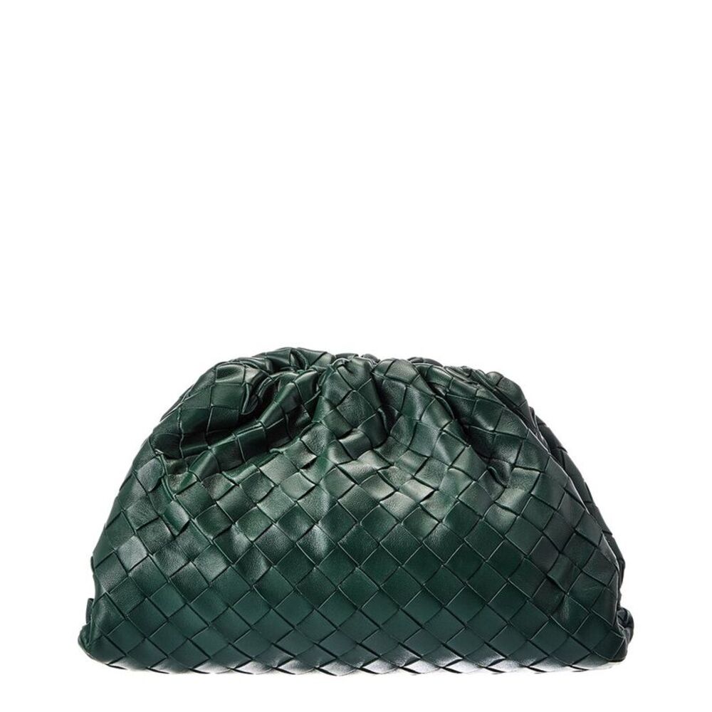 Bottega Veneta Teen Pouch Intrecciato Leather Clutch, Green